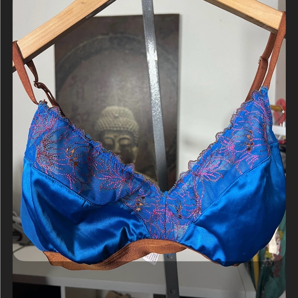 Elegant Blue and Brown Lace Bra